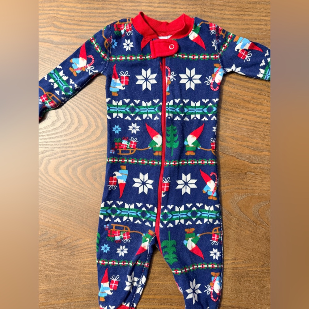 Hanna Andersson Navy Blue Red Green Holiday Gnome Footie
